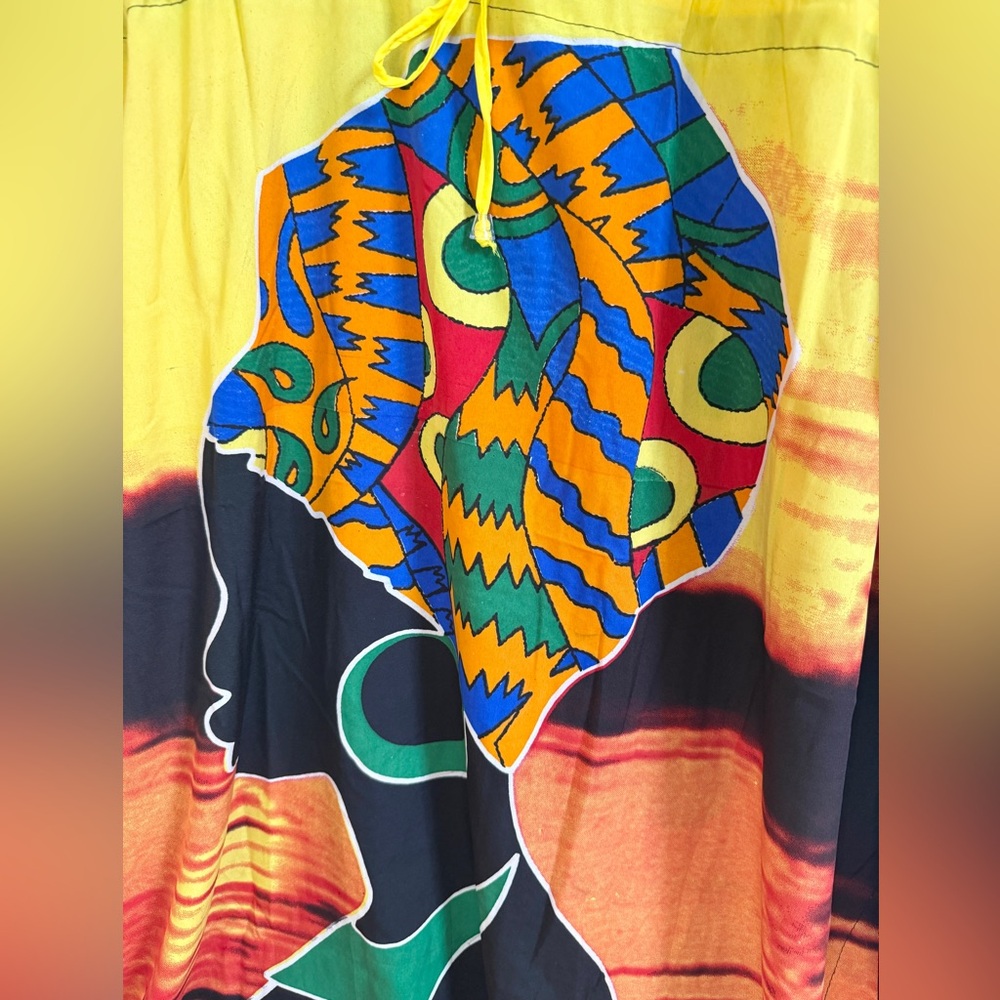 Riviera Sun African Gele Goddess Sunset Graphic Long Maxi Cover Up Kaftan SZ XL - Picture 4 of 8
